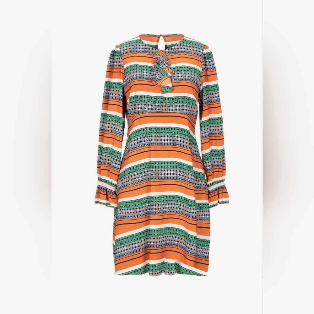 Traffic People long sleeve dress in geometric orange/green color in size M